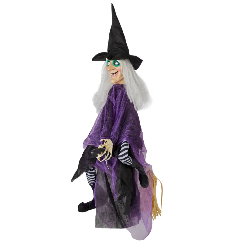 3ft Black and Purple Animatronic Hanging Witch Halloween Decoration
