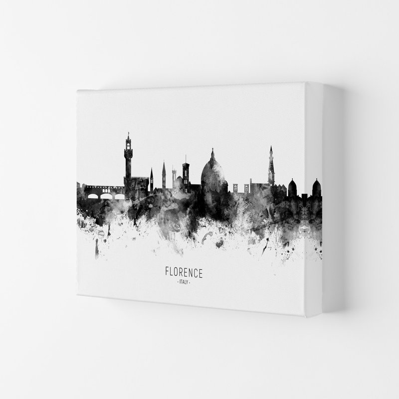 Florence Italy Skyline Black White City Name by Michael Tompsett - Print, Wrapped Canvas, 59.4cm H x 84cm W x 4cm D