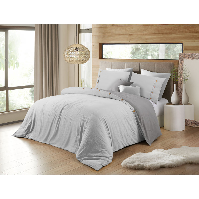 Prewashed Microfiber Reversible Duvet Cover Set, Silver, Full/Queen Duvet Cover + 2 Pillow Case