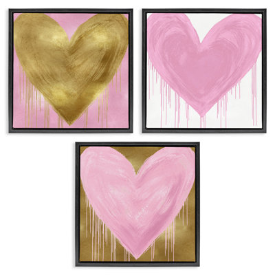 «Glam Paint Drip Hearts Design», ensemble de 3 toiles flottantes encadrées par Lindsay Rodgers