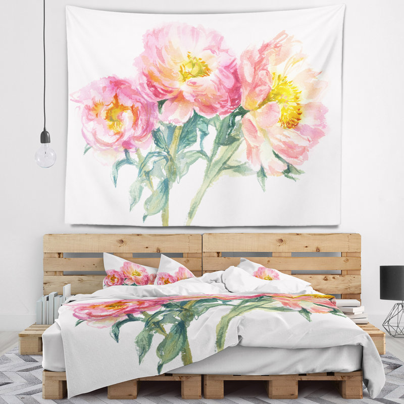 Bouquet de tapisserie aquarelle pivoine rose, H 50 po x l 60 po