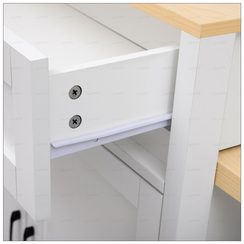 Îlot de cuisine extensible avec table de salle à manger, conception à deux tons, rangement double et prise de courant intégrée pour une utilisation polyvalente
