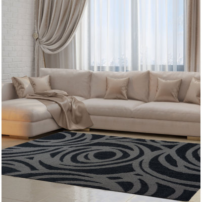Gris abstrait/tapis décoratif noir Ramm