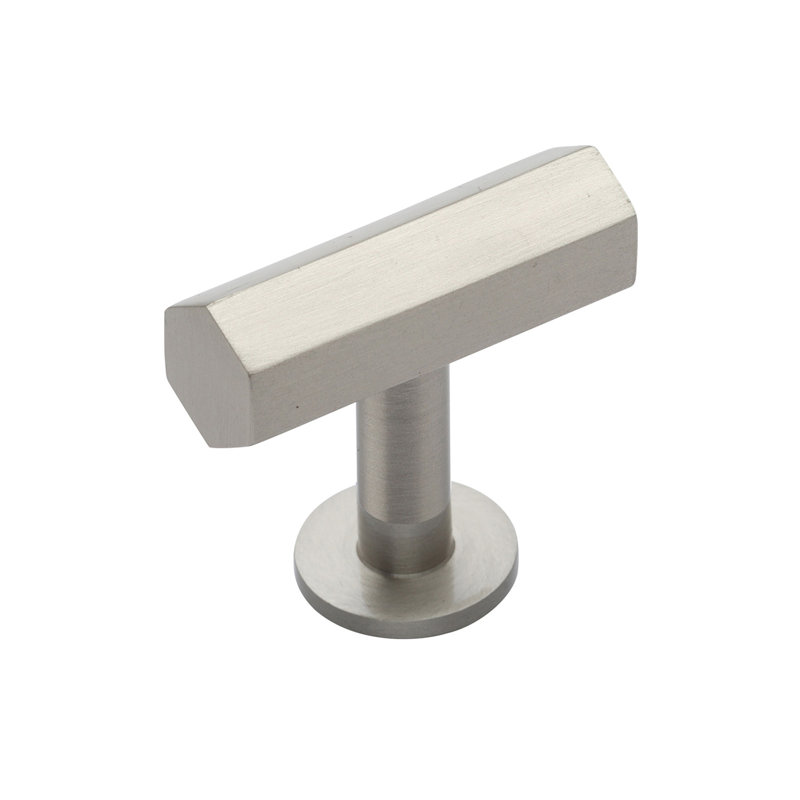 Heritage Brass Cabinet Knob Hexagon T-Bar Design with Rose 41mm, Satin Nickel