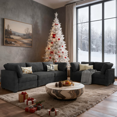 5 Pieces Living Room Sofa Set, Sectional Couch And Loveseat Sets, Modern Plush Corduroy 3 Seater Sofa + 2-seat Loveseat Couch Sets For Living Room