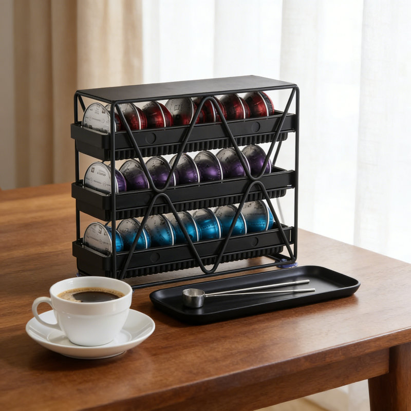 Porte-dosette à 3 niveaux pour capsules Nespresso Vertuo, organisateur de comptoir peu encombrant avec ventouses antidérapantes pour un rangement sûr