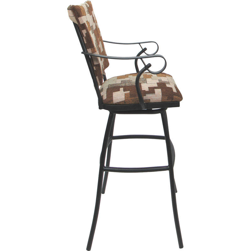 Tabouret d'extérieur d'extérieur très haut 34 po - Dossier rembourré avec accoudoirs, Gris, Brun