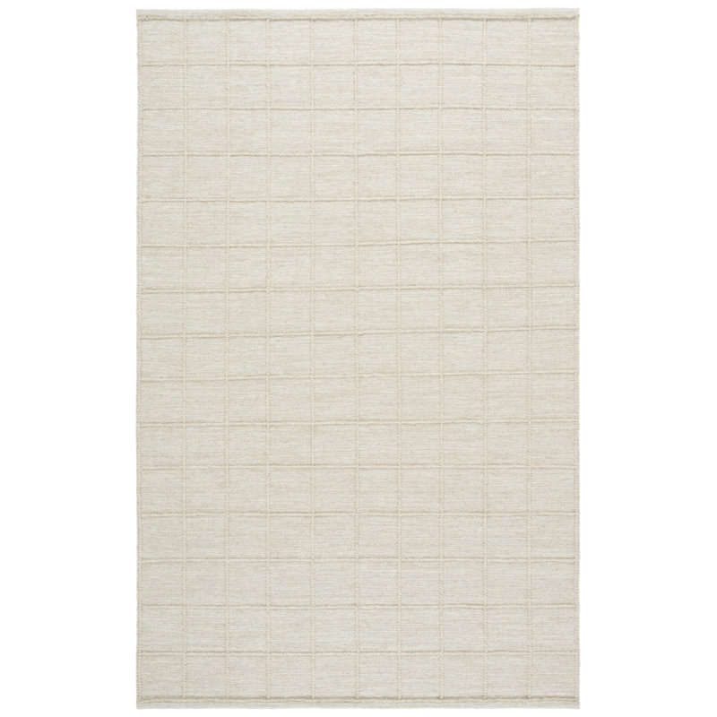 Beige Hand-Woven Geometric Wool Rug, Rectangle 6' x 9'