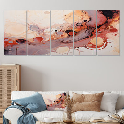 Pink Abstract Liquid Ink Galaxies I - Abstract Liquid Ink 5 Piece Wall Art Canvas