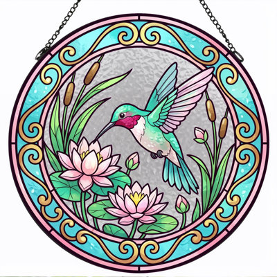 Panneau de vitrail Hummingbird Lotus