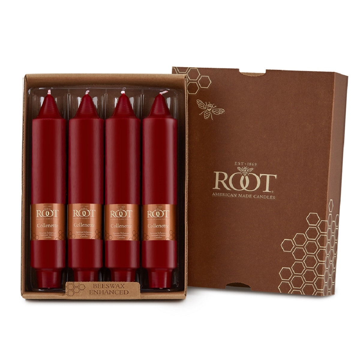 Root Candles Unscented Taper Candle, 7" H x 1.25" W x 1.25" D, Garnet