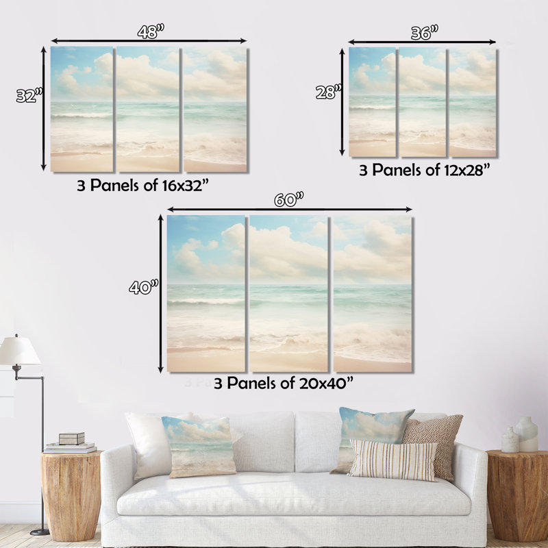 Minimalisme, paysage de plage, impression sur toile tendue 3 pièces, H 32 po x l 48 po x P 1 po