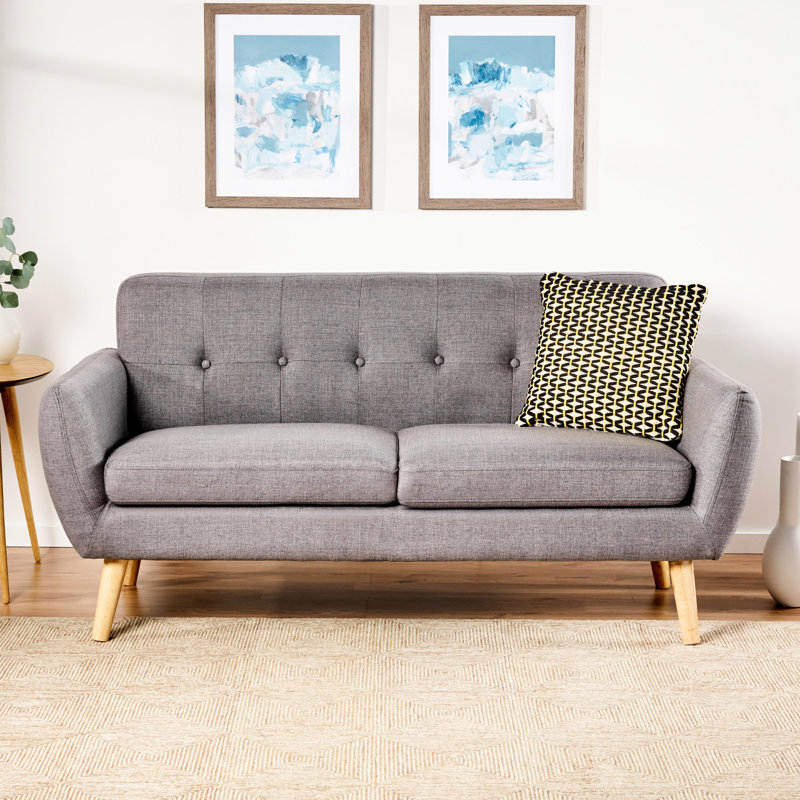 Mid-Century moderne gris foncé, recouvert de tissu pour les espaces compacts