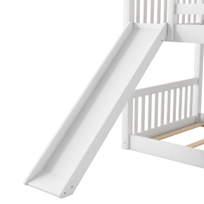 Lit superposé avec glissière convertible et échelle, Simple sur simple, Blanc