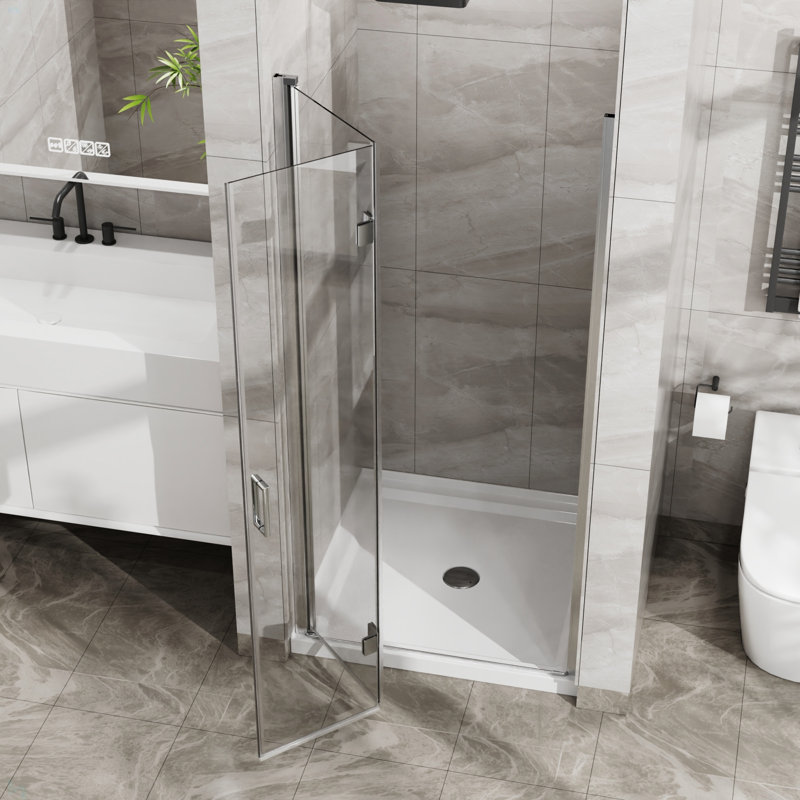 34"X 72" Bifold Frameless Glass Shower Door 1/4 Inch Tempered Clear Glass Pivot Swing Shower Panel, Foldable, Chrome