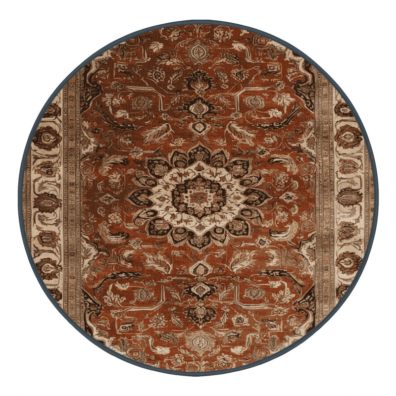 Machine Washable Persian Brown Area Rug, Round 3'