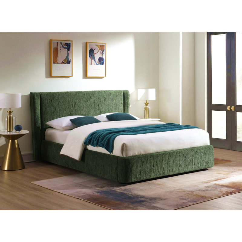 Lit double en chenille vert foncé Cheryl (aucun outil requis), Double