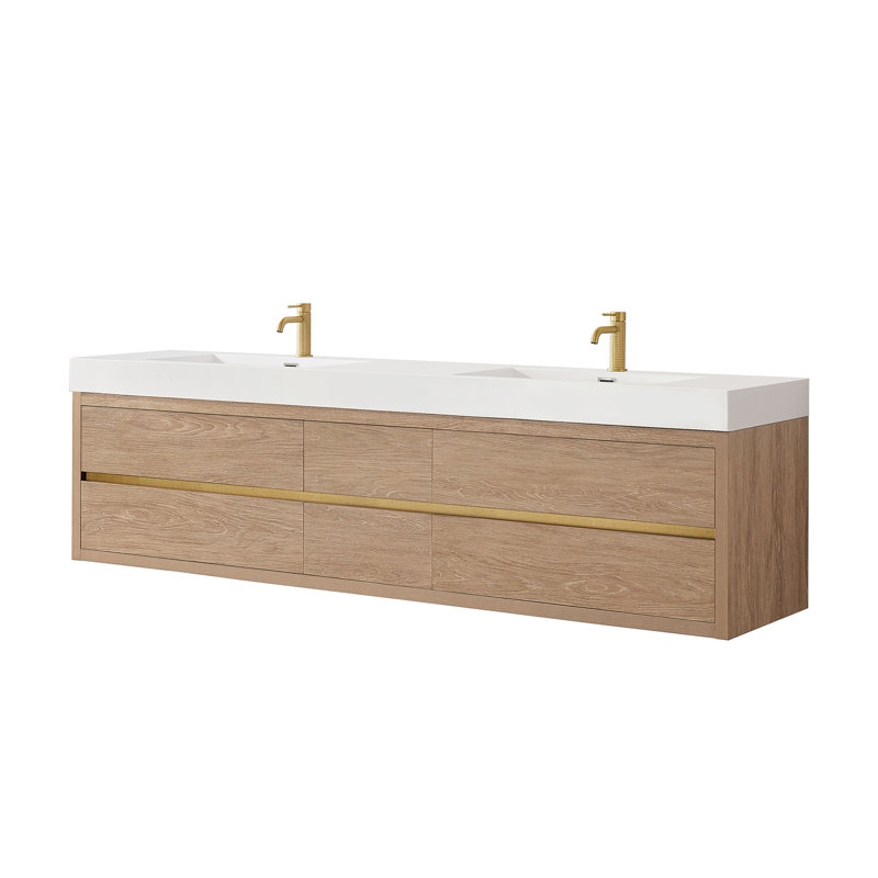 Meuble-lavabo à double cuve en chêne nord-américain avec plateau en composite Vali