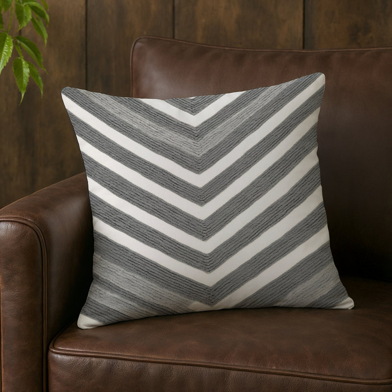 Indoor and Outdoor Pillow, Square 18", Cloud Gray White Striped