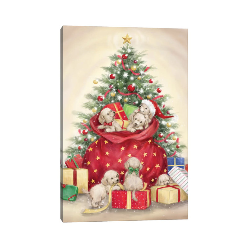 Christmas Puppies 1 Piece Wrapped Canvas Painting, 20.32 cm H x 30.48 cm W