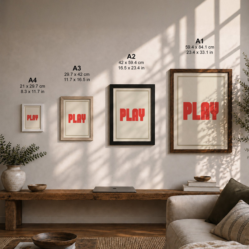 Play Typography - Framed Print, A1 - 84.1 x 59.4 cm, Oak