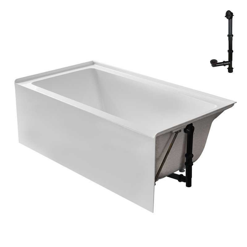 Streamline 60 in. x 30 in. Acrylic Right-Hand Drain Alcove Bathtub in Glossy White With External Drain
