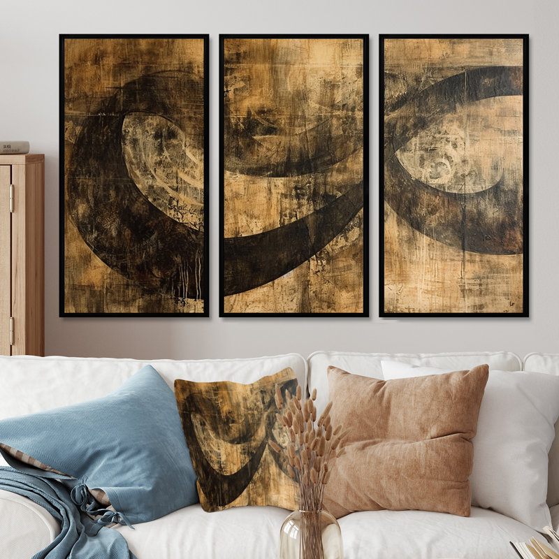 «River Landscape Grunge - Abstract Spirals», ensemble de reproduction d'art mural, Cadre flottant noir