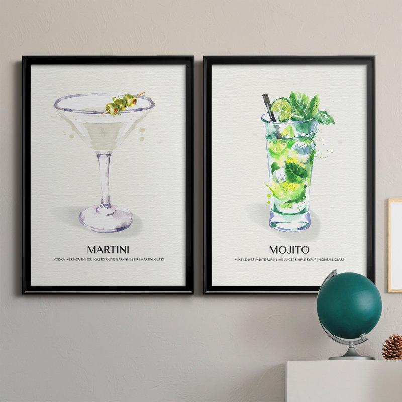 Martini - Ensemble de 2 peintures sur toile encadrées, Noir, H 30,5 po x l 42,5 po x P 3 po