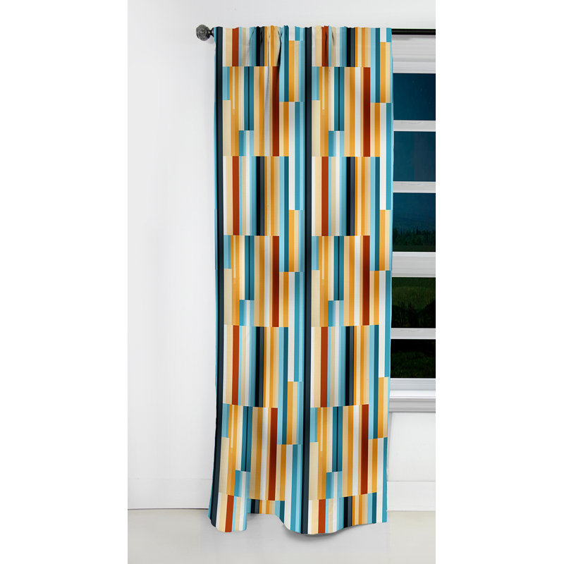 Yellow And Blue Striped Lines Cube Pattern - Stripped Striped Blackout Curtain - 1 Panels, 52" W x 95" L