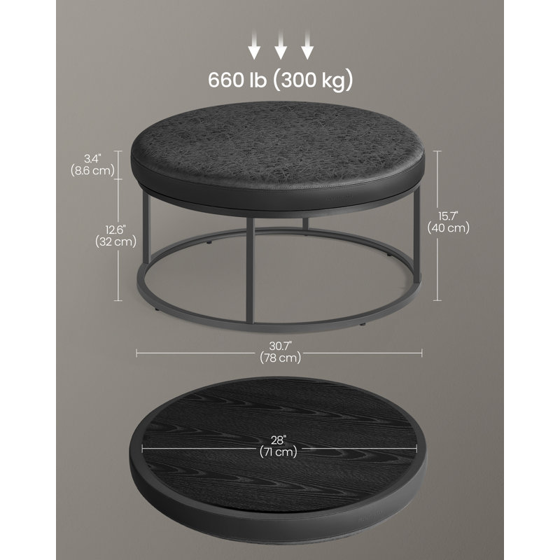 Round Coffee Table, Footstool, Ink Black