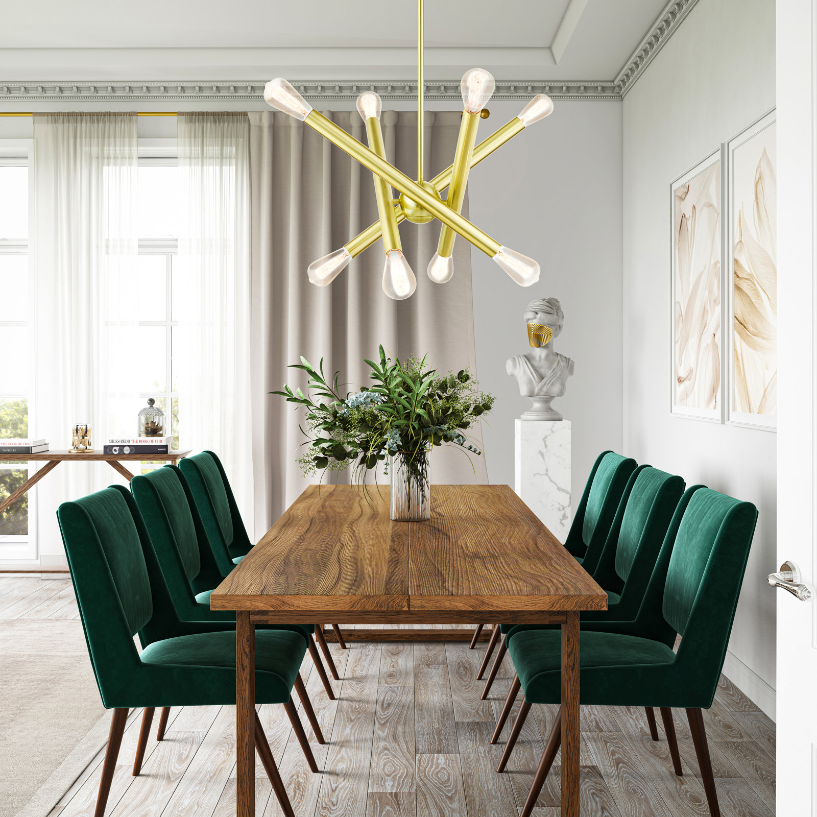 Ruven 8 - Light Chandelier, Satin Brass