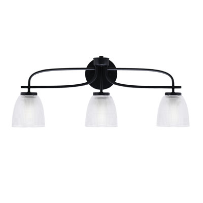 Buikema Cavella 3 Light Bath Bar Shown In Matte Black Finish With 5" Clear Ribbed Glass