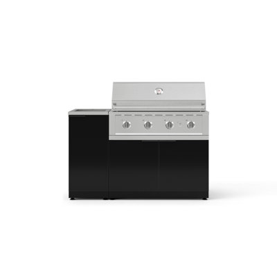 Ensemble d'armoires extérieures en aluminium 3 pièces avec évier, gril et barbecue au gaz naturel 40 po