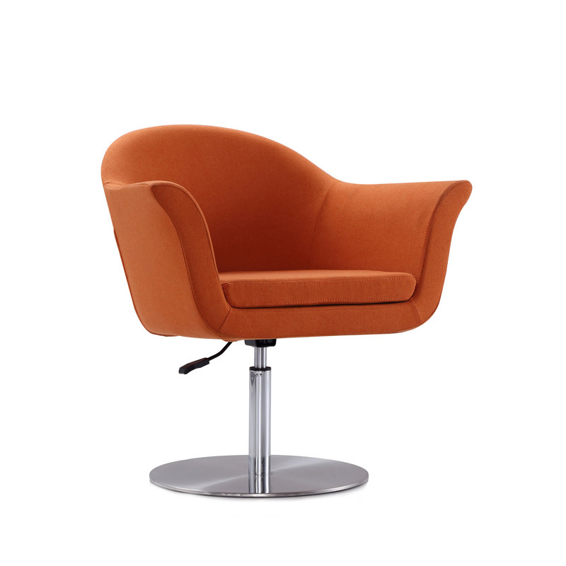 Voyager Modern Woven Blend Upholstered Metal Swivel Armchair in Orange, Orange