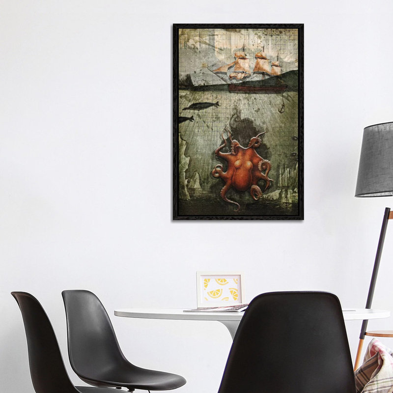 Paper Octopus by Heather Landis - Print on Canvas, Black Framed, 101.6 cm H x 66.04 cm W