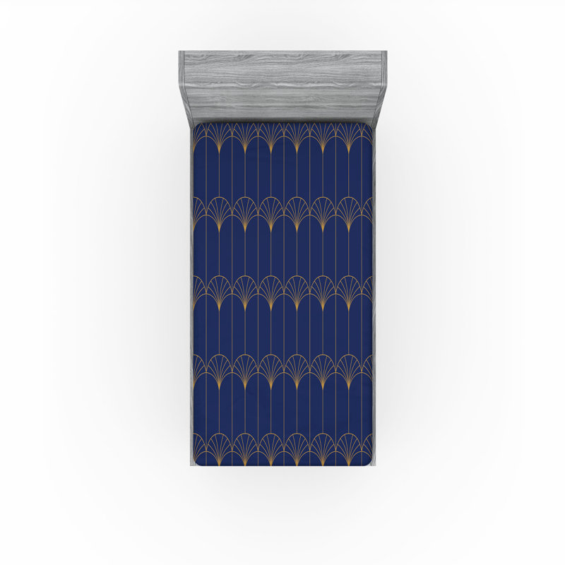 Drap-housse abstrait, Bleu marine / brun sable abstrait, Drap-housse pour lit simple TG