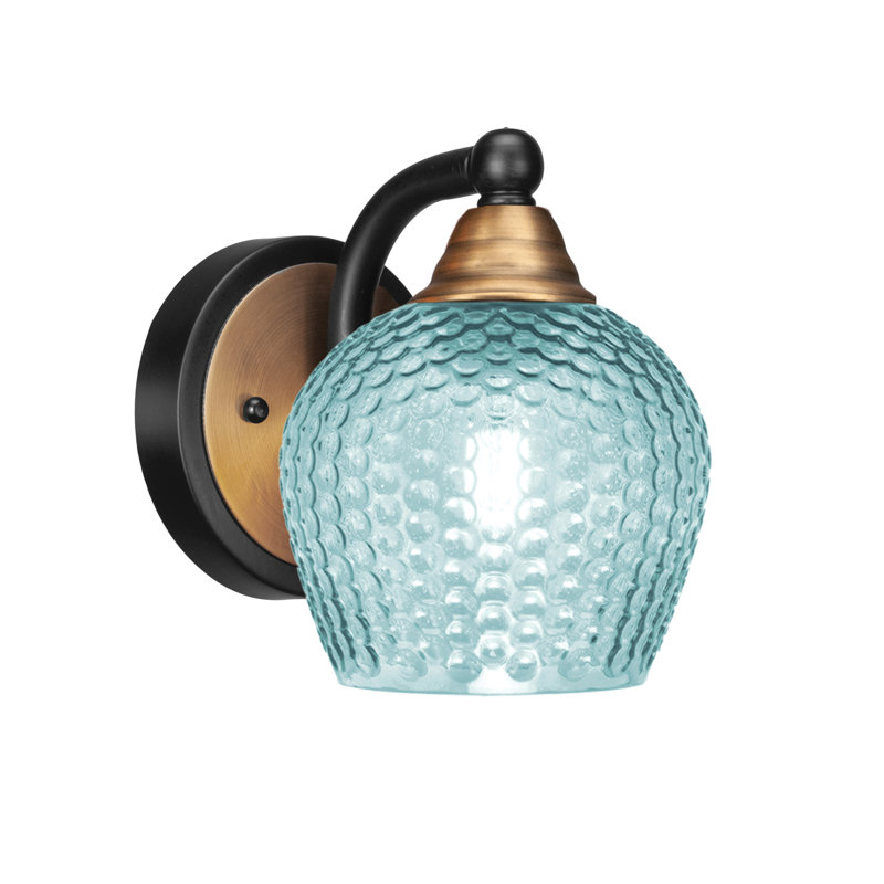 Allexus Wall Sconce Matte Black Finish 6" Turquoise Glass, Teal, Matte Black