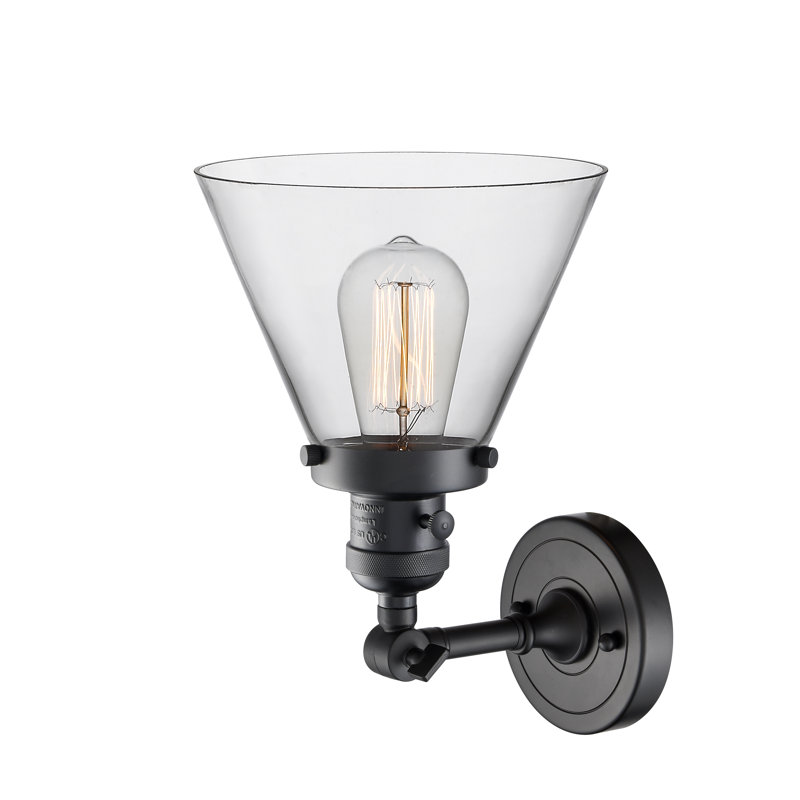 Cone 1 Light Sconce, 3.5 Watt Vintage LED Bulb, Clear, Matte Black