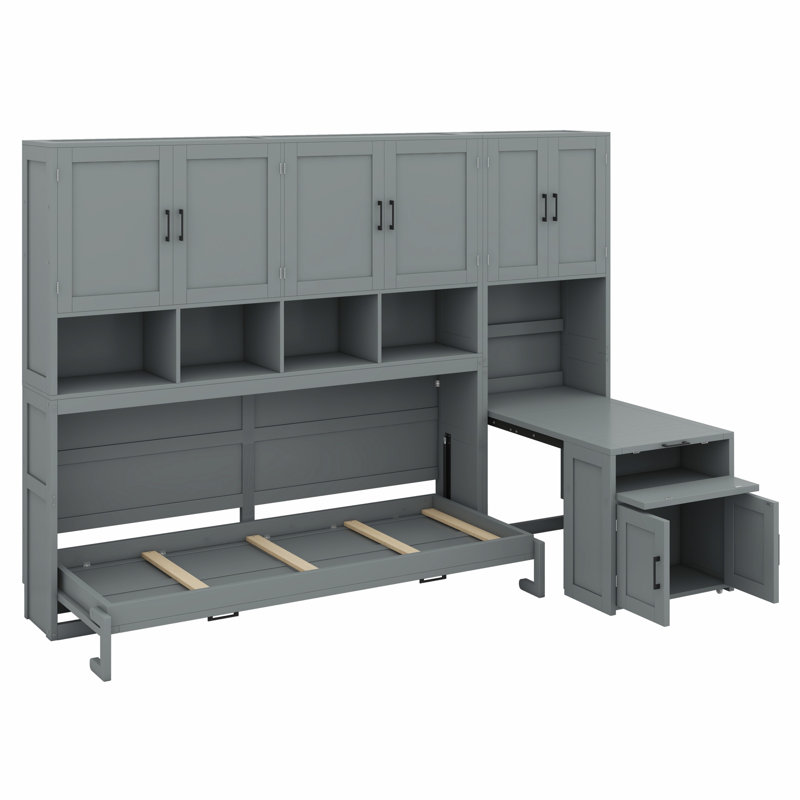 Lit escamotable mural avec placard, tiroirs et bureau Murphy, Gris
