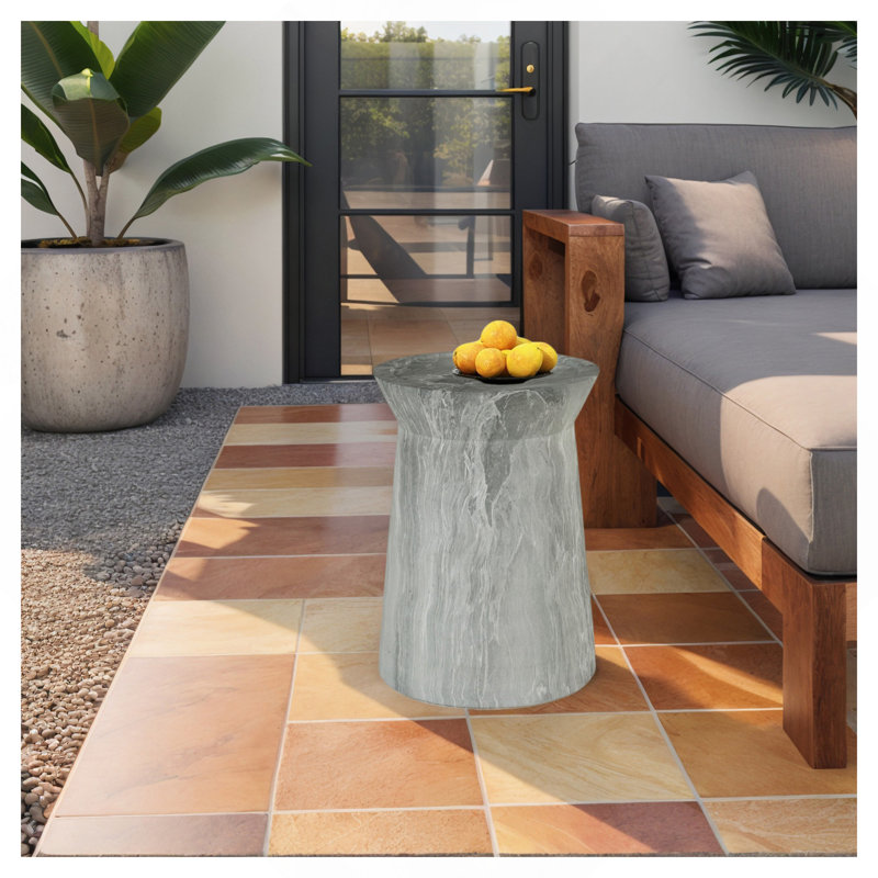 Tables de bout d'extérieur en ciment pour patio, table d'appoint de jardin en faux terrazzo, petite table d'appoint ronde moderne pour l'extérieur, tabouret de jardin en souche d'arbre pour l'intérieur et l'extérieur
