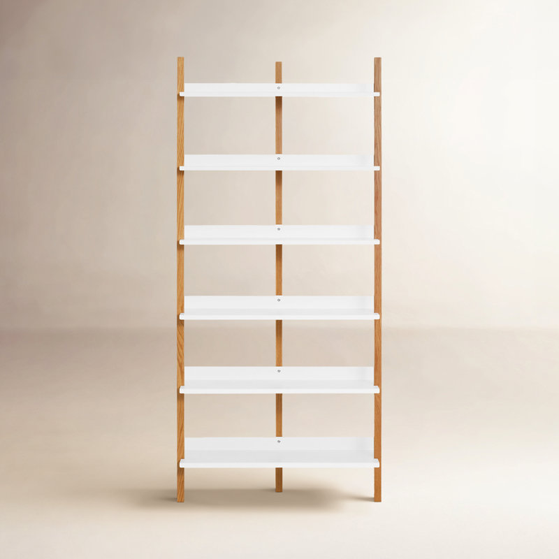 Bibliothèque à navigateurs, (6 tablettes) H 82 po x l 38 po x P 17 po, Chêne blanc/blanc