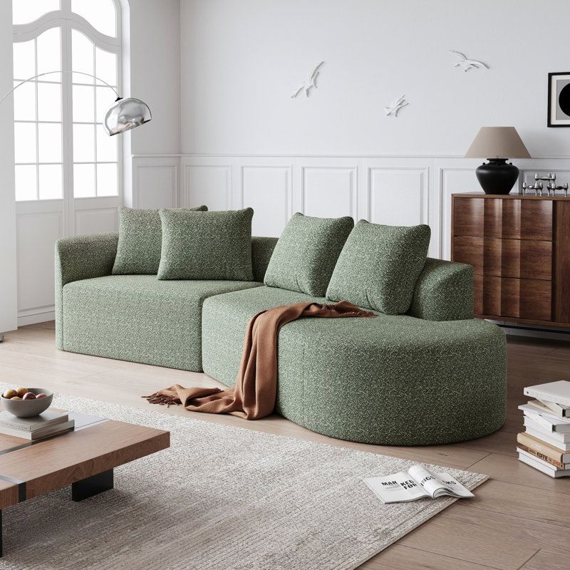 Canapé modulaire surdimensionné 4 places avec coussins décoratifs Modern Chenille, Vert