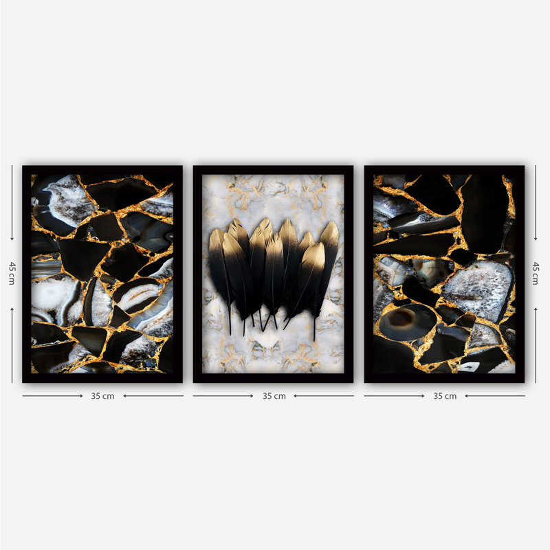 Ensemble de 3 peintures élégantes encadrées décoratives, 13,8 x 17,7 pouces chacune | 100% panneau de fibres à densité moyenne avec cadre en plastique durable, épaisseur: 0,8 pouce | Parfait pour la décoration intérieure, le salon et l'esthétique de bureau