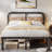 Queen Size Black Metal Platform Bed with 40-Inch Solid Wood Headboard, Underbed Storage, Noise-Free Support, No Box Spring Needed-2025536610-2015625706