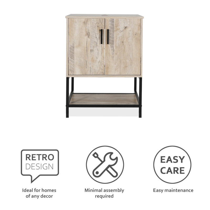 Eclife 24" Oak Freestanding Bathroom Vanity with Bottom Shelf