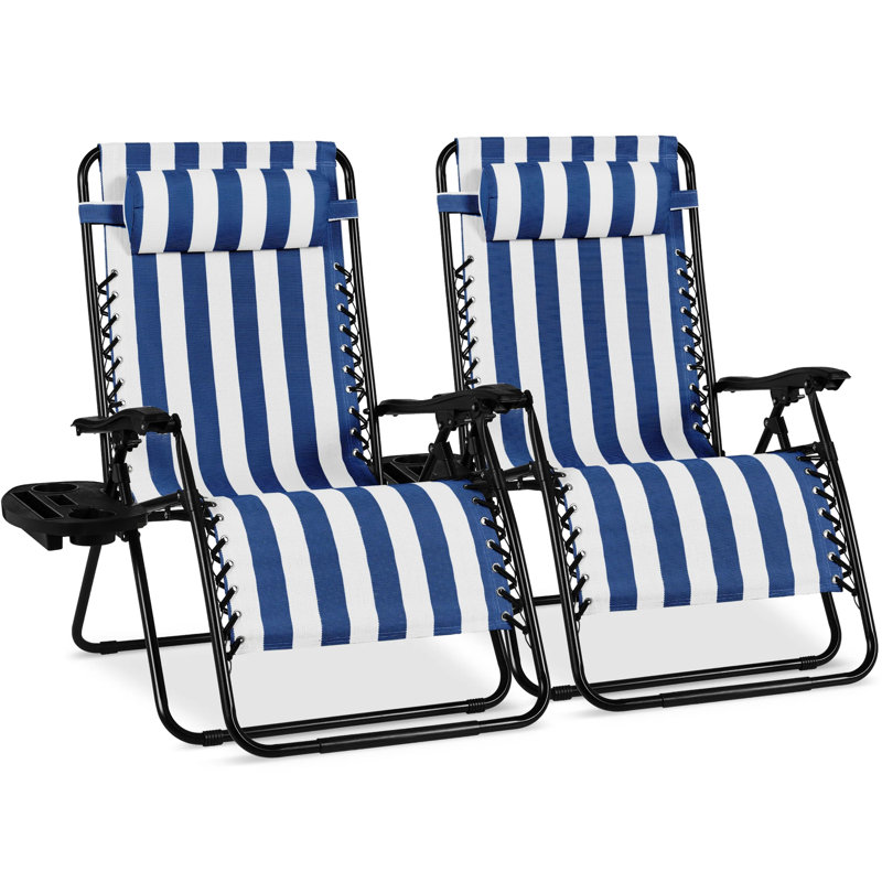 Set Of 2 Zero Gravity Patio Chair, Mediterranean Blue Striped