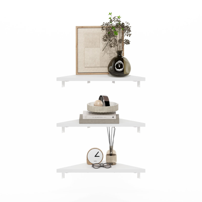 Belby Triangle Corner Floating Shelves, Wall Mount Display Shelf, Set of 3, White
