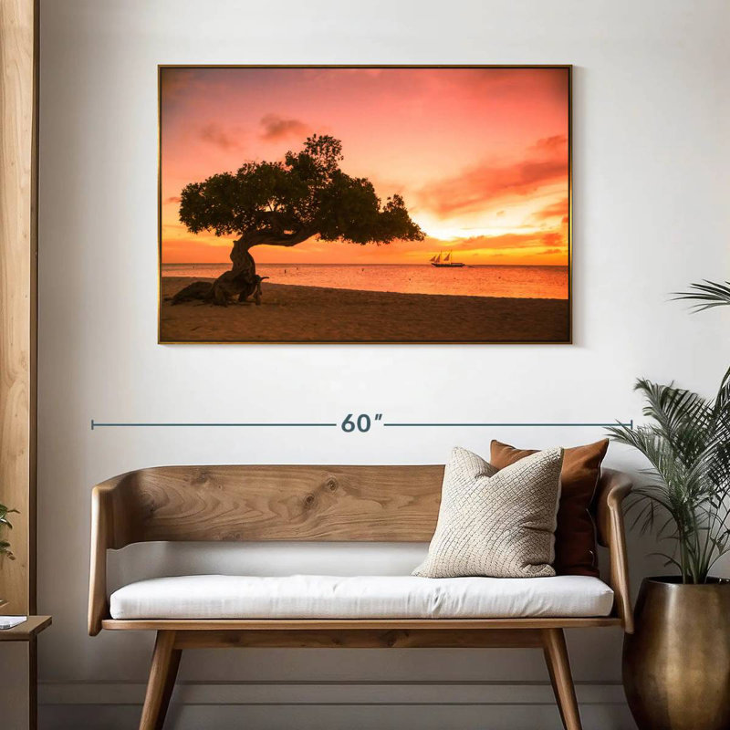 Arbre Divi Divi Aruba, 46 po x 31 po, Cadre flottant doré