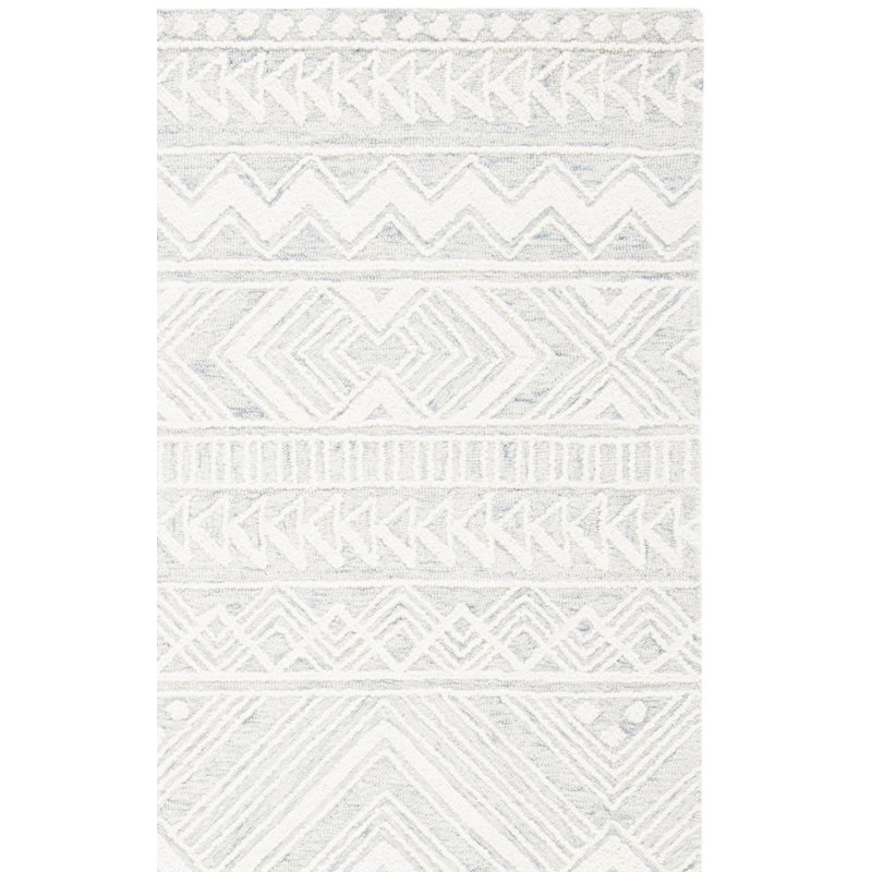 Tapis gris clair / ivoire en laine touffeté à la main Kyndall Southwestern, Rectangle 5 pi x 8 pi
