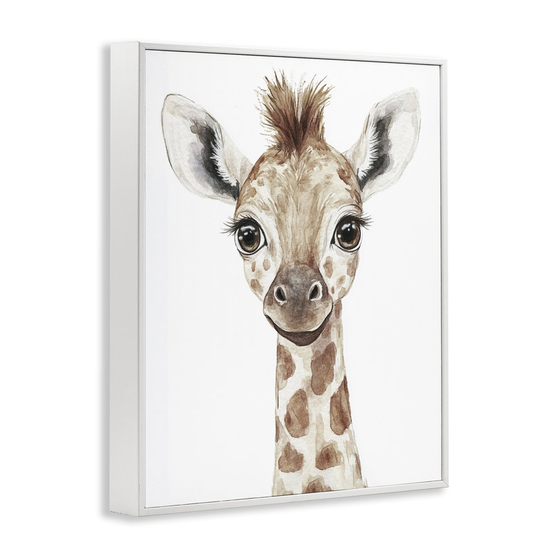 «Baby Giraffe Big Smile», dessin de Ramona Murdock, H 14 po x l 11 po, Estampe numérique encadrée blanc bord de mer